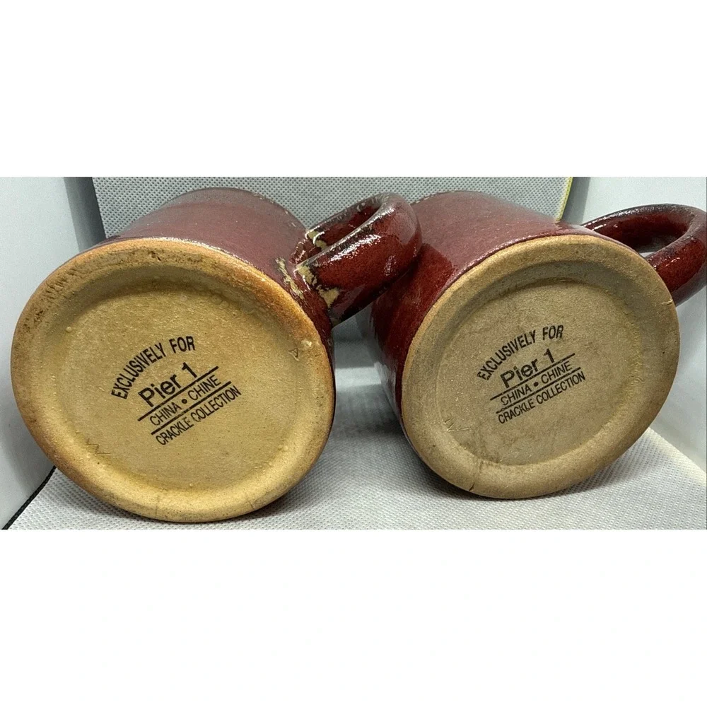 Pier 1 crackle collection mugs - 2 Mugs In Set - Red & Rust set - Excellent cups